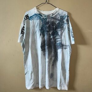 Y2K Distressed Affliction Cyber Goth Skull Tee